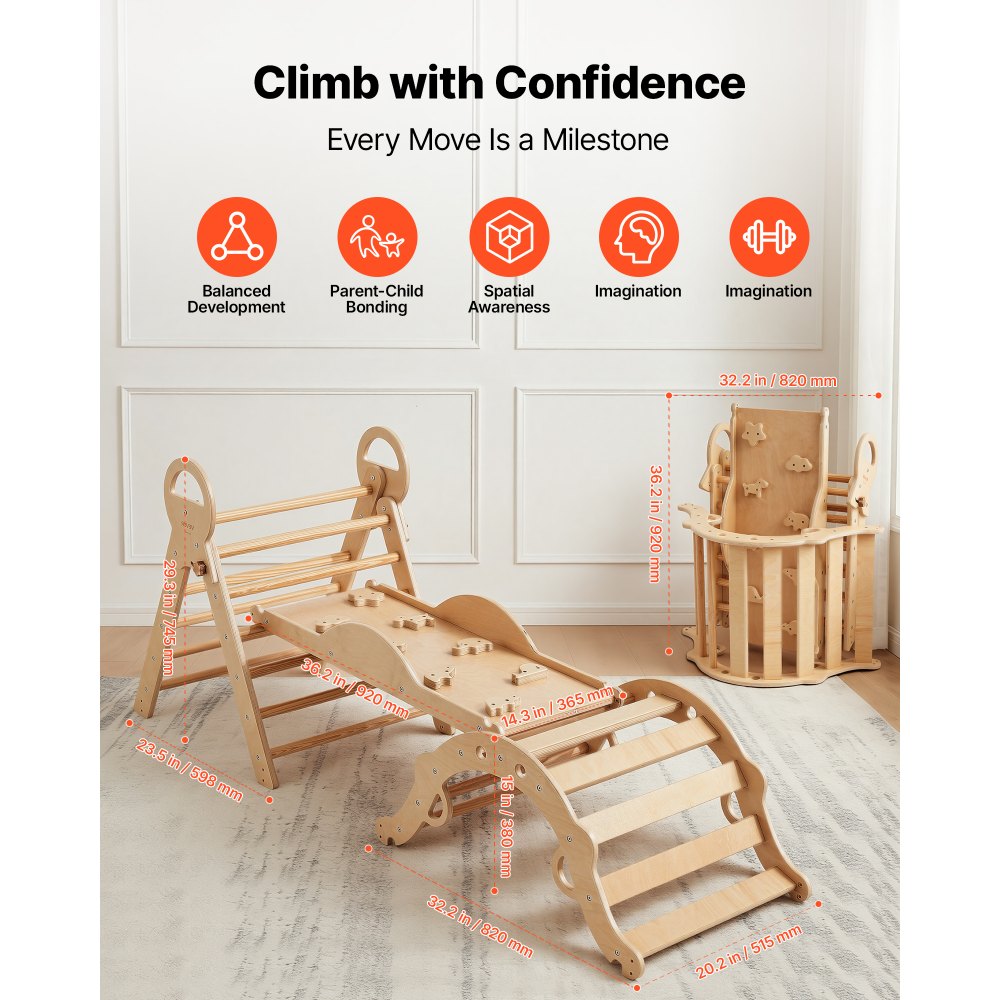 9-in-1 pikler triangle natural wood arch
