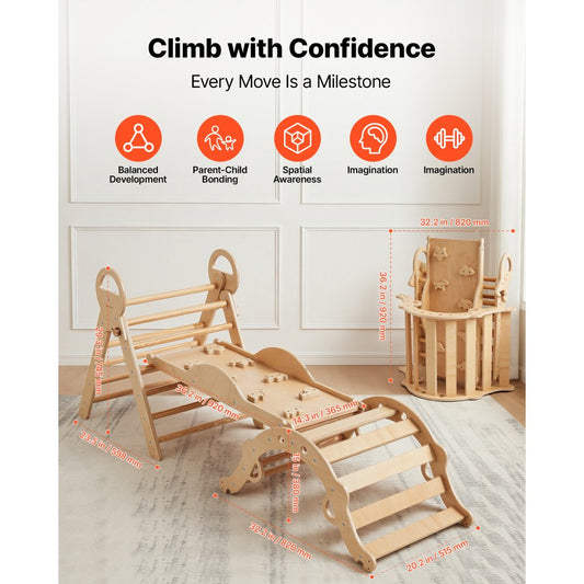 9-in-1 pikler triangle natural wood arch