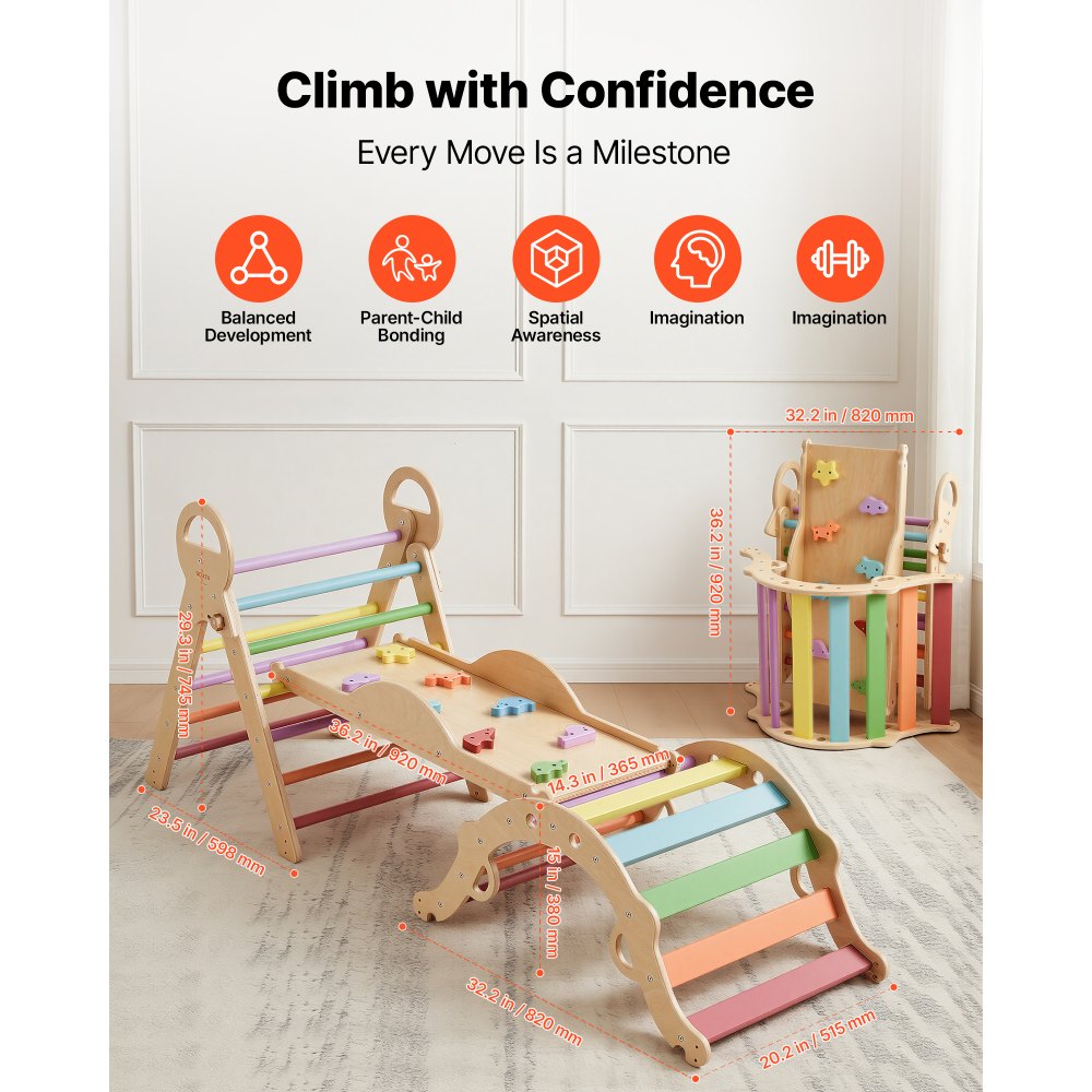 9-in-1 pikler triangle rainbow arch configuration