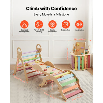 9-in-1 pikler triangle rainbow arch configuration