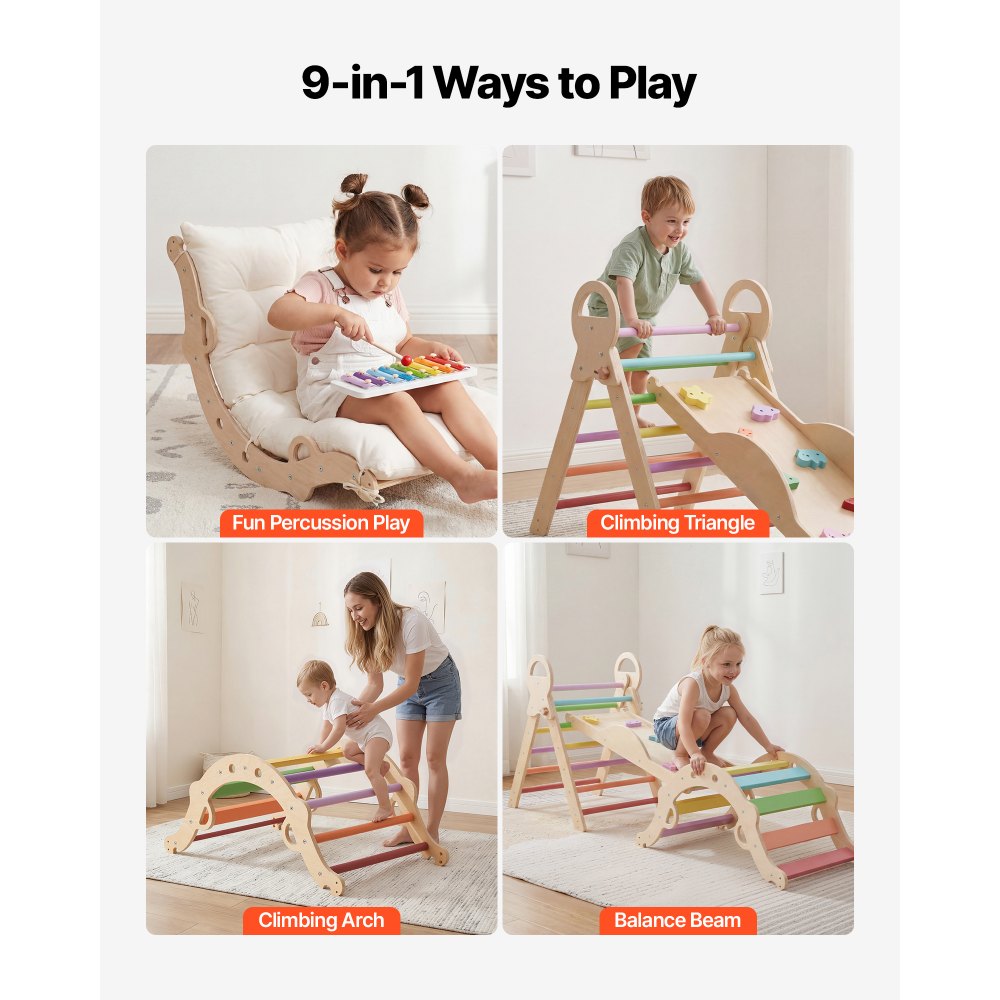 9-in-1 pikler triangle rainbow xylophone ramp