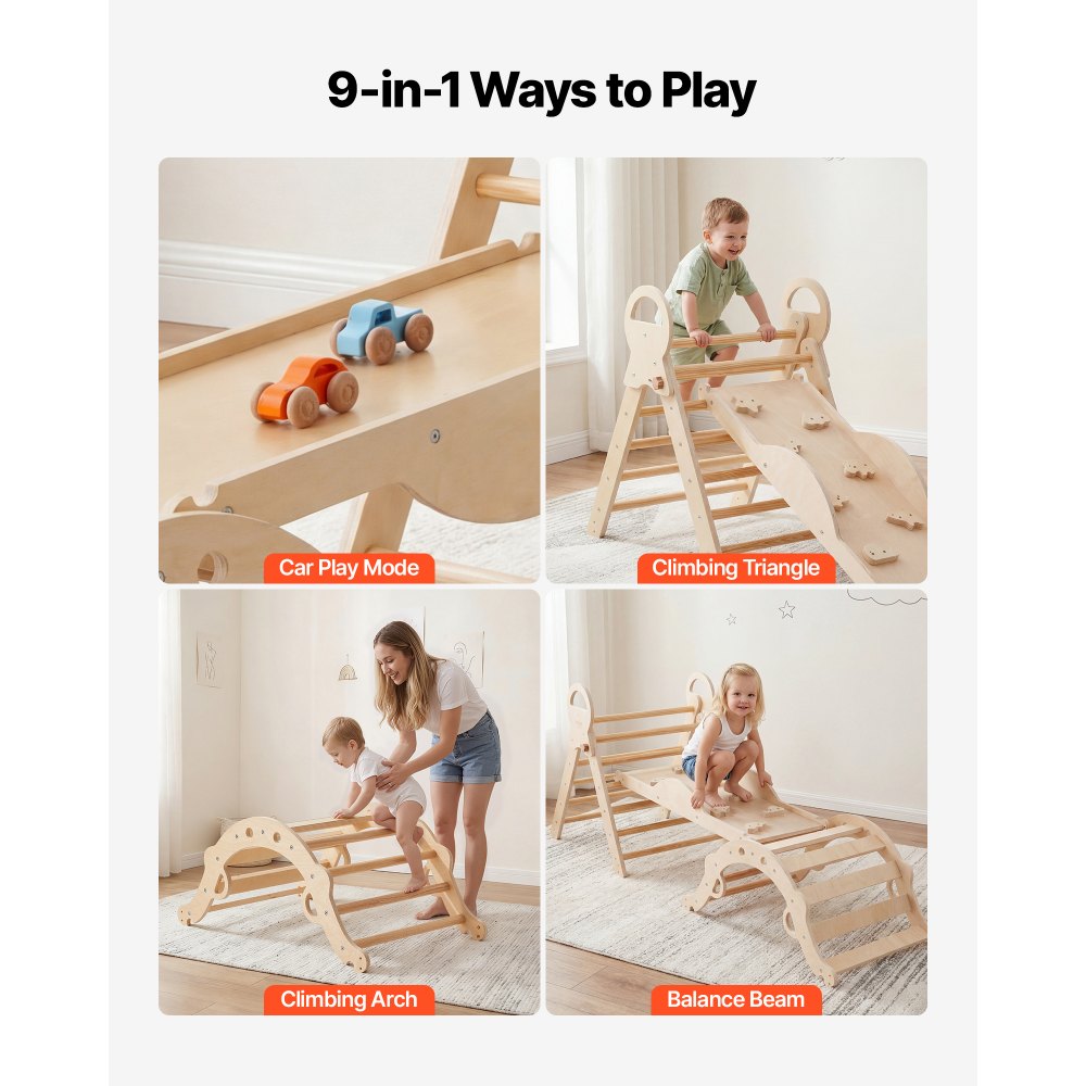 9-in-1 pikler triangle natural wood ramp
