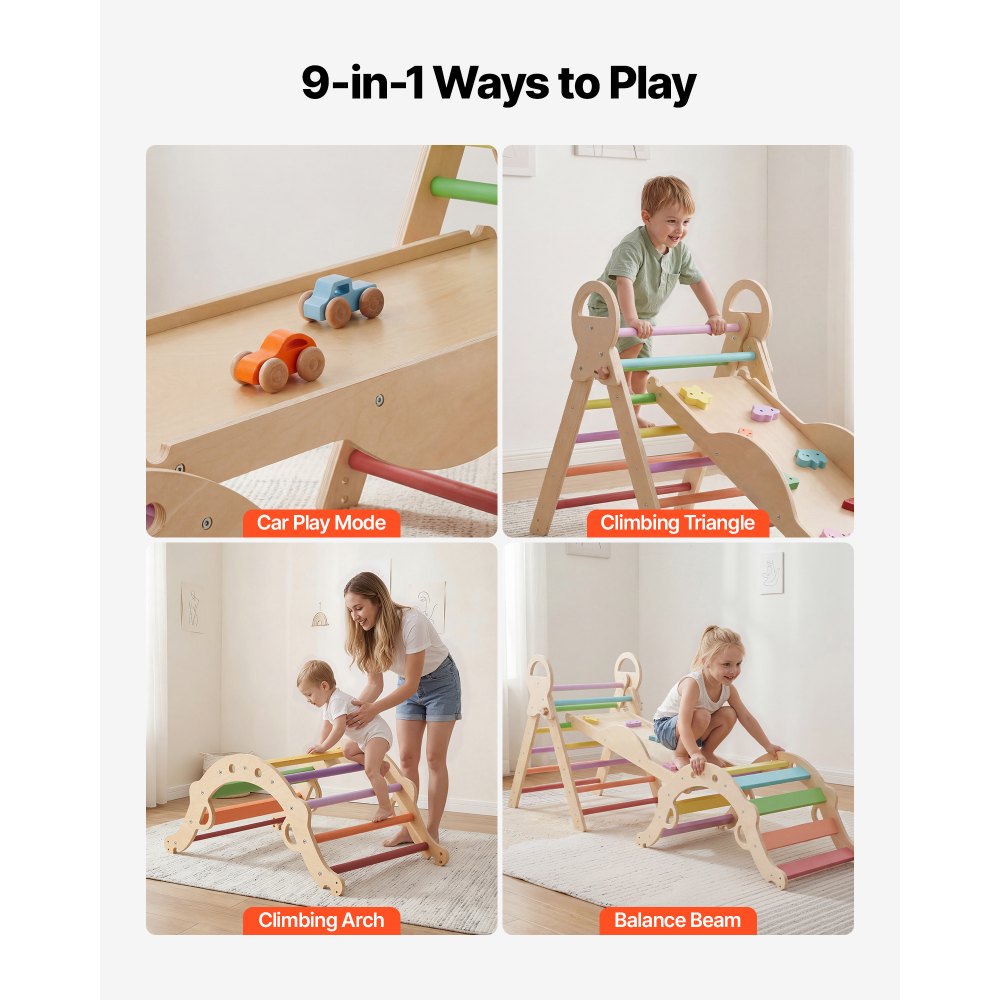 9-in-1 pikler triangle rainbow ramp configuration