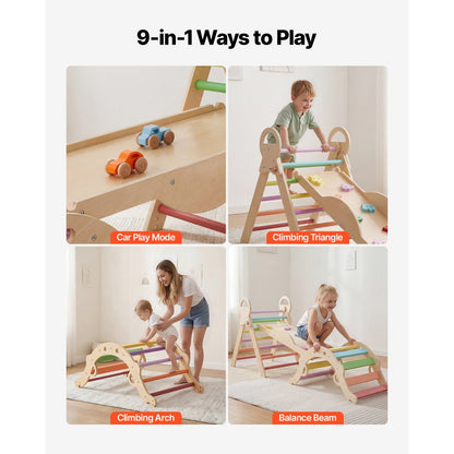 9-in-1 pikler triangle rainbow ramp configuration
