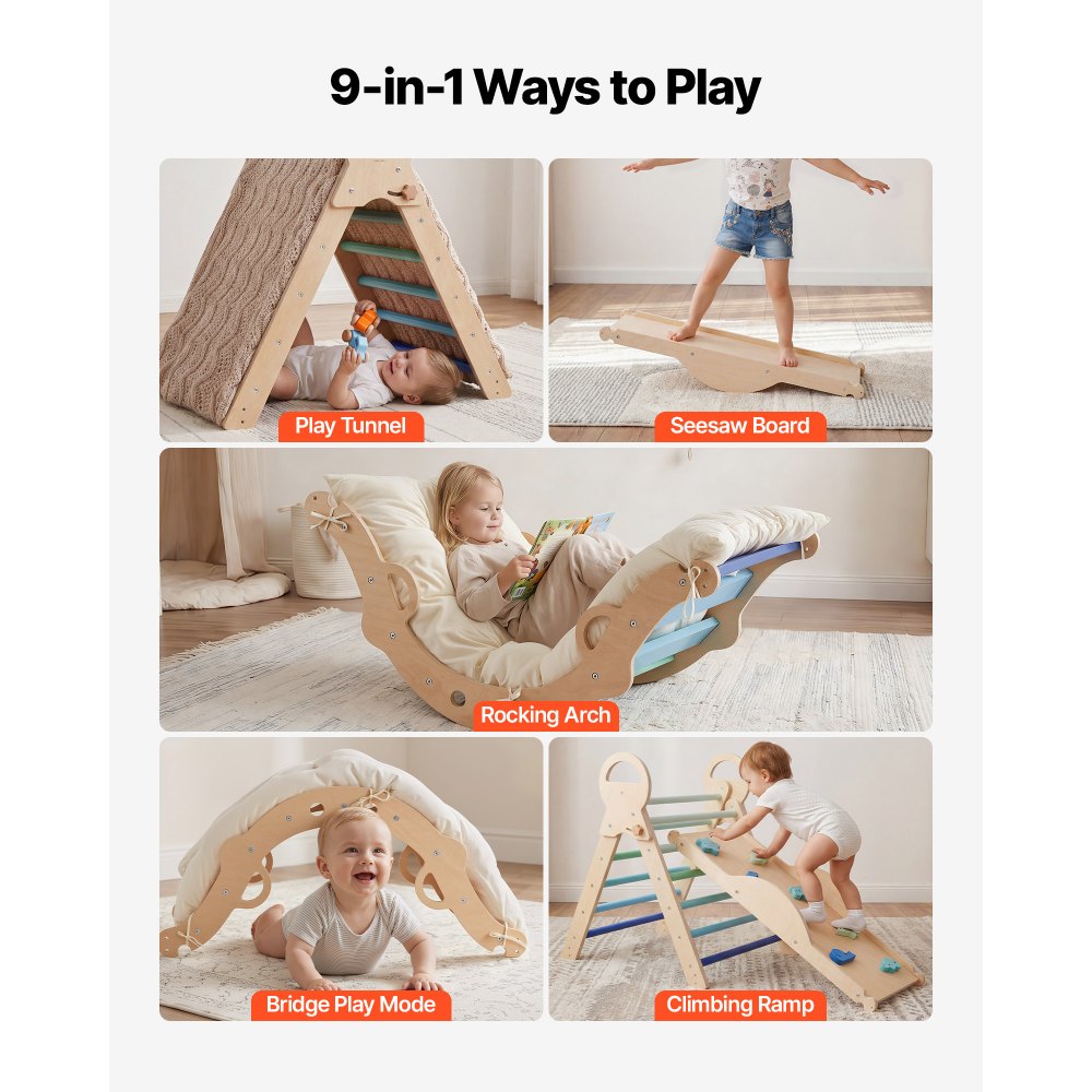 9-in-1 pikler triangle blue with wooden cars