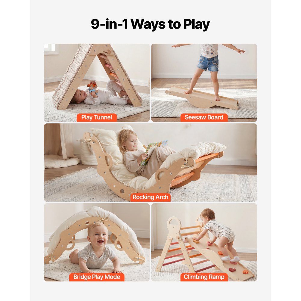 9-in-1 pikler triangle orange with wooden cars