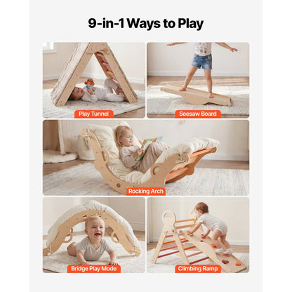 9-in-1 pikler triangle orange with wooden cars