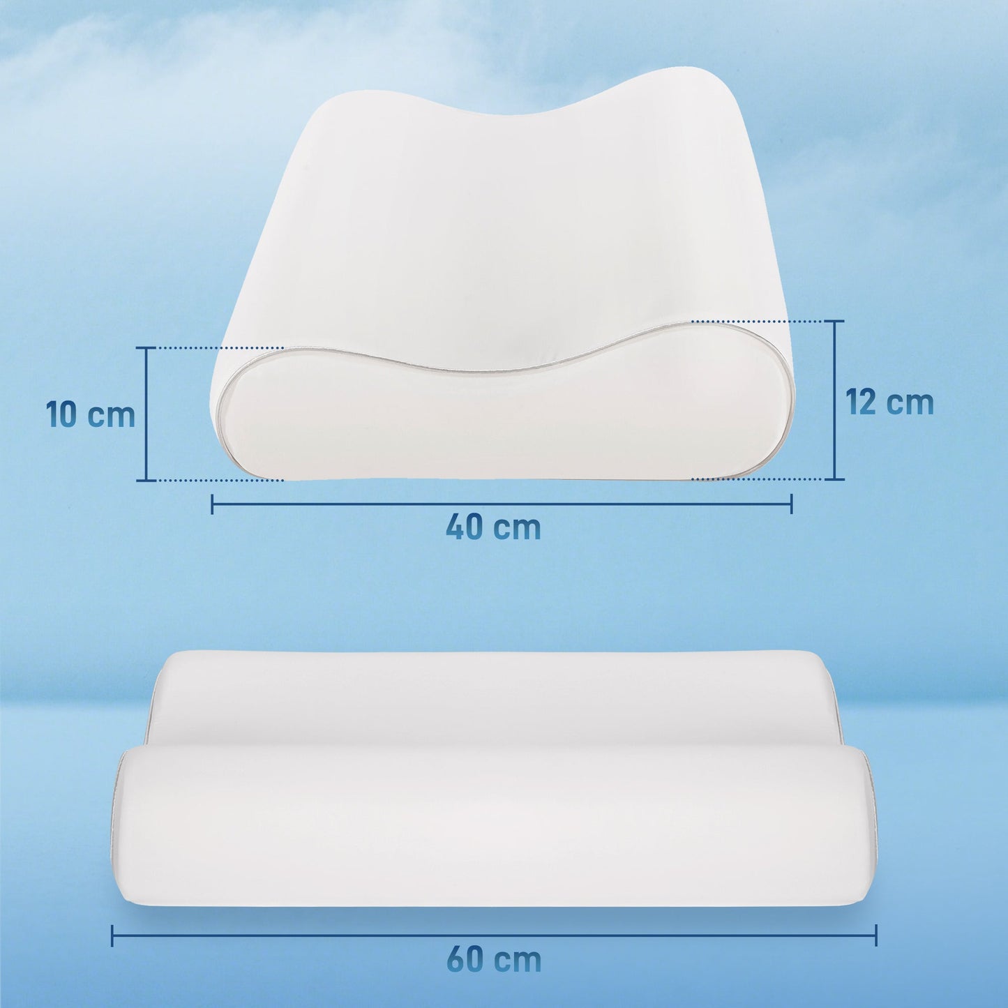 Double Height Memory Foam Neck Pillow with Removable Cover, 60x40x10/12 cm, Cream White