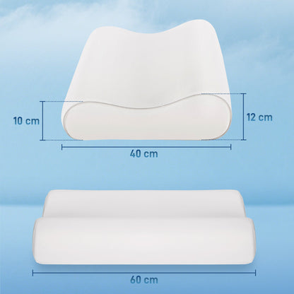 Double Height Memory Foam Neck Pillow with Removable Cover, 60x40x10/12 cm, Cream White