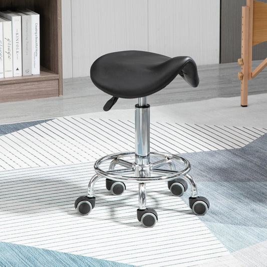 Height Adjustable Stool with 5 Wheels and Ergonomic Foam Padded Seat, 36.2x37. 5x51-66 cm, Black