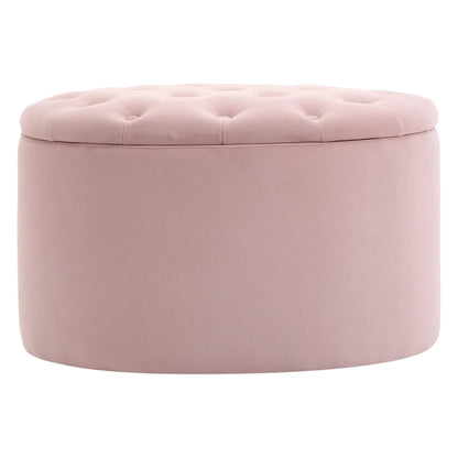 Oval Storage Ottoman Padded and Quilted Velvet, 71x52x42cm, Pink