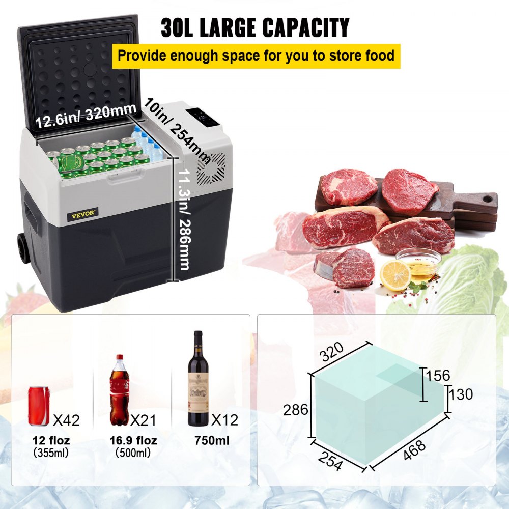 30L Portable Compressor Fridge Freezer open lid view