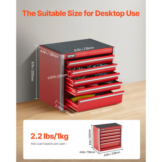 8.6 inch mini tool box 5 drawer red side view