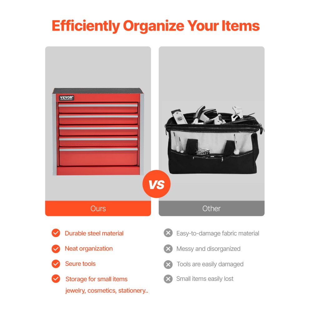 8.6 inch mini tool box 5 drawer red open