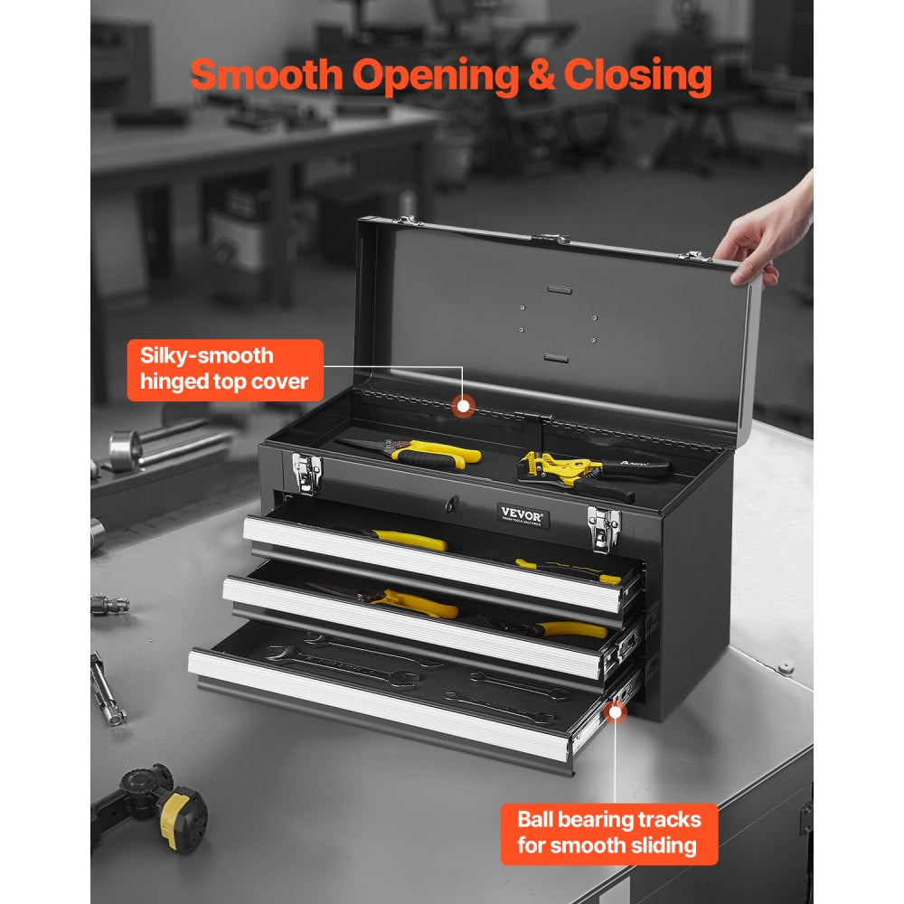20.5 inch portable tool box 3 drawer black detail