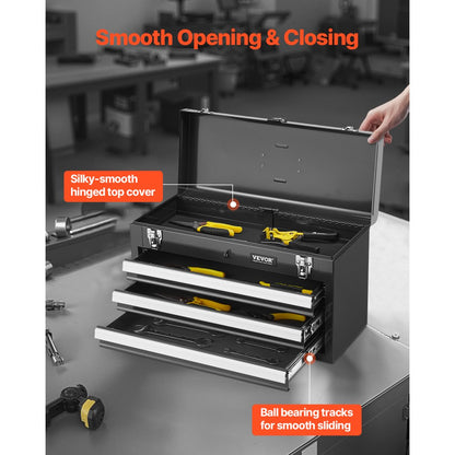 20.5 inch portable tool box 3 drawer black detail