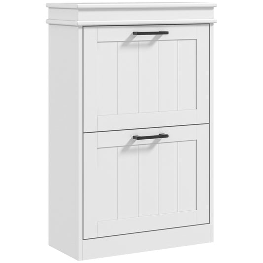 Modern Shoe Rack with 2 Tilting Drawers for 10 Pairs of Shoes and Adjustable Shelf, 54x24x82.5cm, White