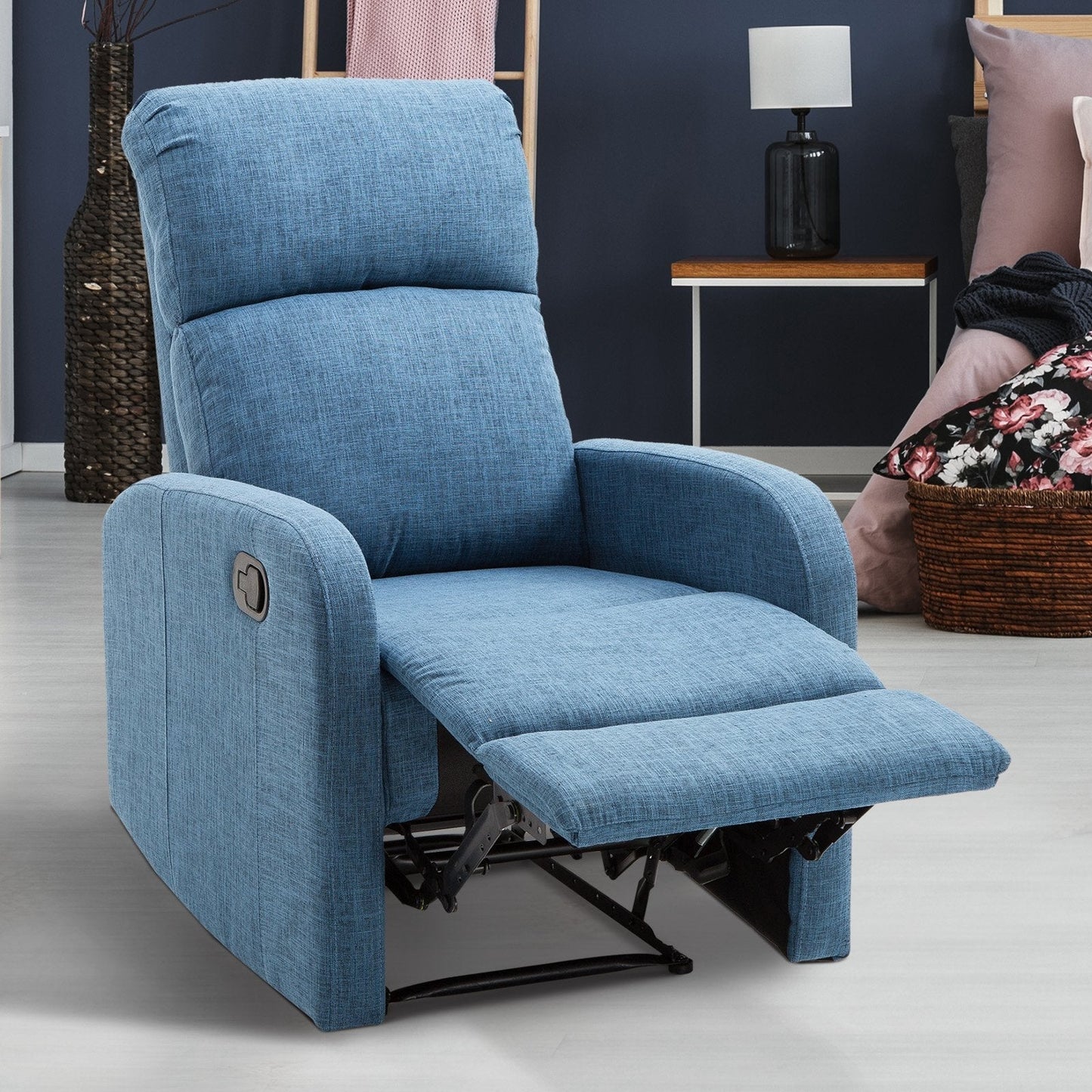 Manual Reclining Relax Chair with Footrest Load Capacity 125kg Linen Fabric 67 × 83 × 107cm Blue