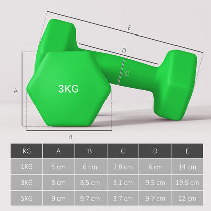 Dumbbell Set with Stand, 3 Pairs of Weights: 2 x 1 kg, 2 x 3 kg, 2 x 5 kg, Multicolored
