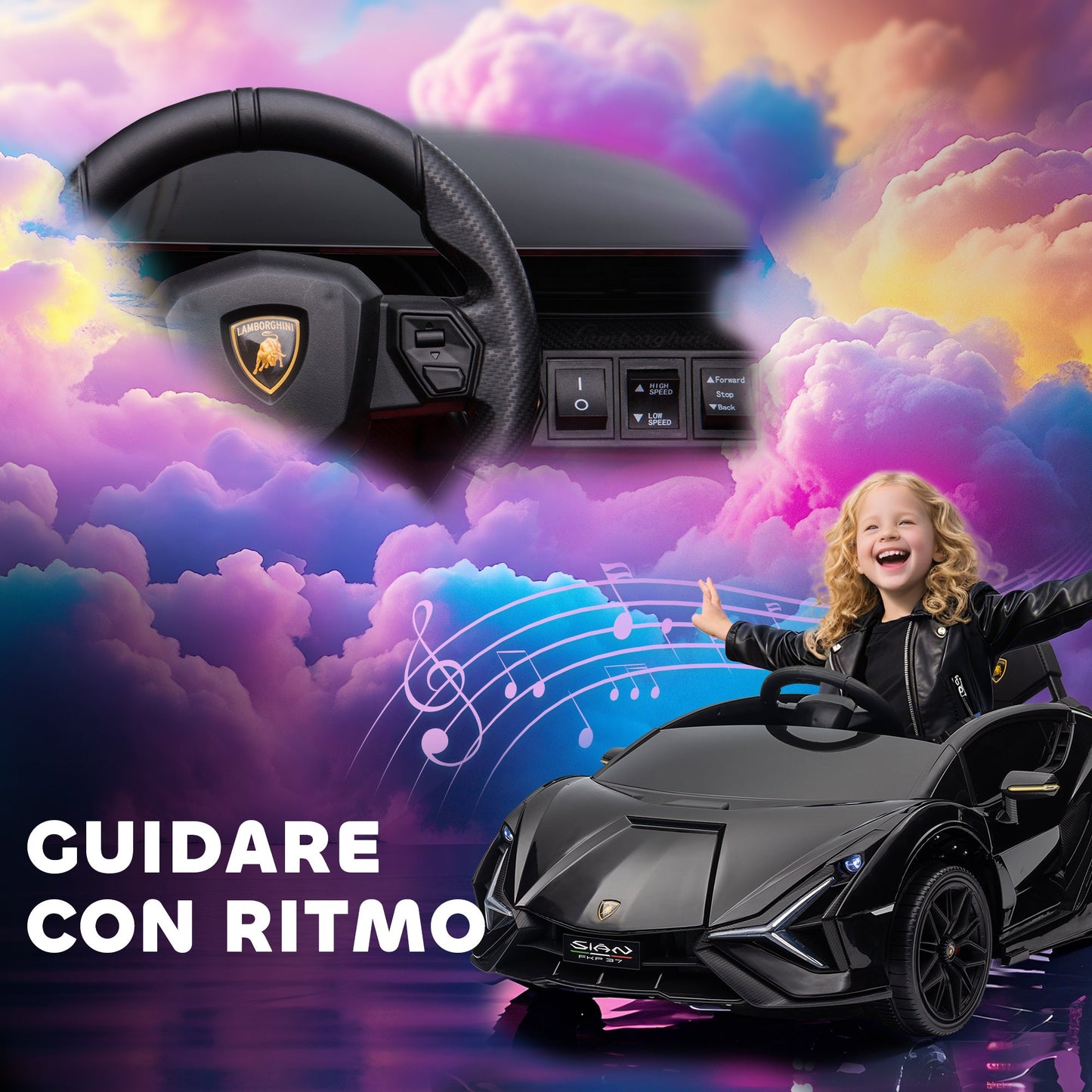 Lamborghini 12V Electric Ride-On Toy Car for Kids Ages 3-5 with Remote Control and 3-5km/h Speed, Black