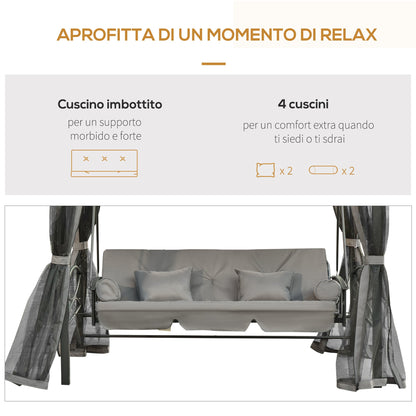 3-Seater Garden Swing, Lounger and Gazebo, 3-in-1 Design with Canopy, 256x172x248 cm, Dark Grey