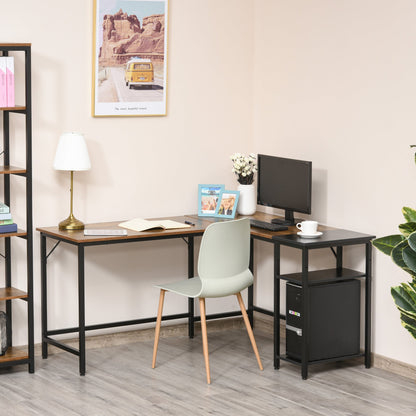 angular desk for industrial style computer with black side shelf