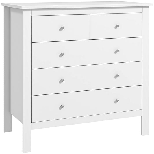 5 Drawer Chest of Drawers for Bedroom and Living Room in White Wood, 79x39.5x80.5 cm