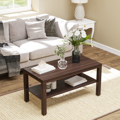 Classic Rectangular Coffee Table with Wooden Storage Shelf 90×45×44.5cm