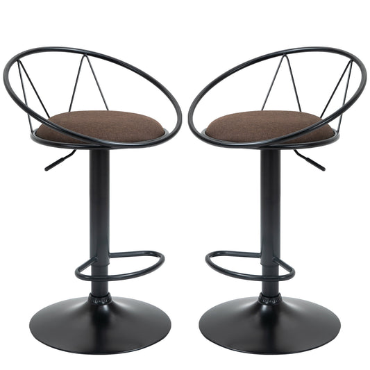 Set of 2 Swivel Bar Stools with Metal Backrest and Footrest, Adjustable Height and Padded Seat for Living Room and Kitchen, Brown 51x46x78-100cm
