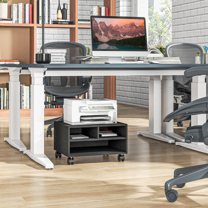 2-Tier Wooden Printer Stand with Wheels for Office and Study, 47x40x22.5cm, Black