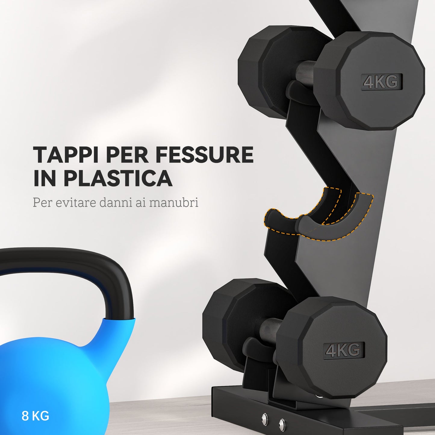 5-Tier Steel Dumbbell Rack with Plastic Inserts, 35x33x66 cm, Black