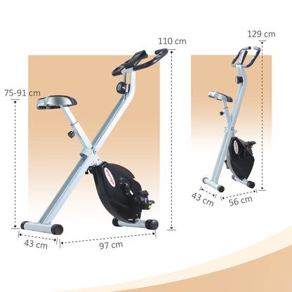 Folding Magnetic Exercise Bike, 8 Levels, LCD Display, Adjustable Wheels and Seat, Black