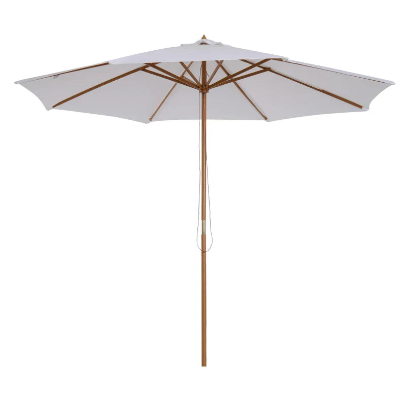 3x2.5 m Garden Umbrella with 8-Ribbed Wooden Pole, Made of Bamboo, Wood and Polyester, White