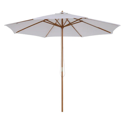 3x2.5 m Garden Umbrella with 8-Ribbed Wooden Pole, Made of Bamboo, Wood and Polyester, White