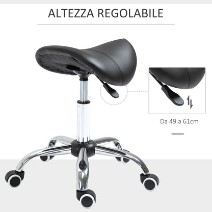 Saddle Work Stool with Wheels and Adjustable Height for Hairdressing and Tattoo Shops, 52x53x49-61cm Black