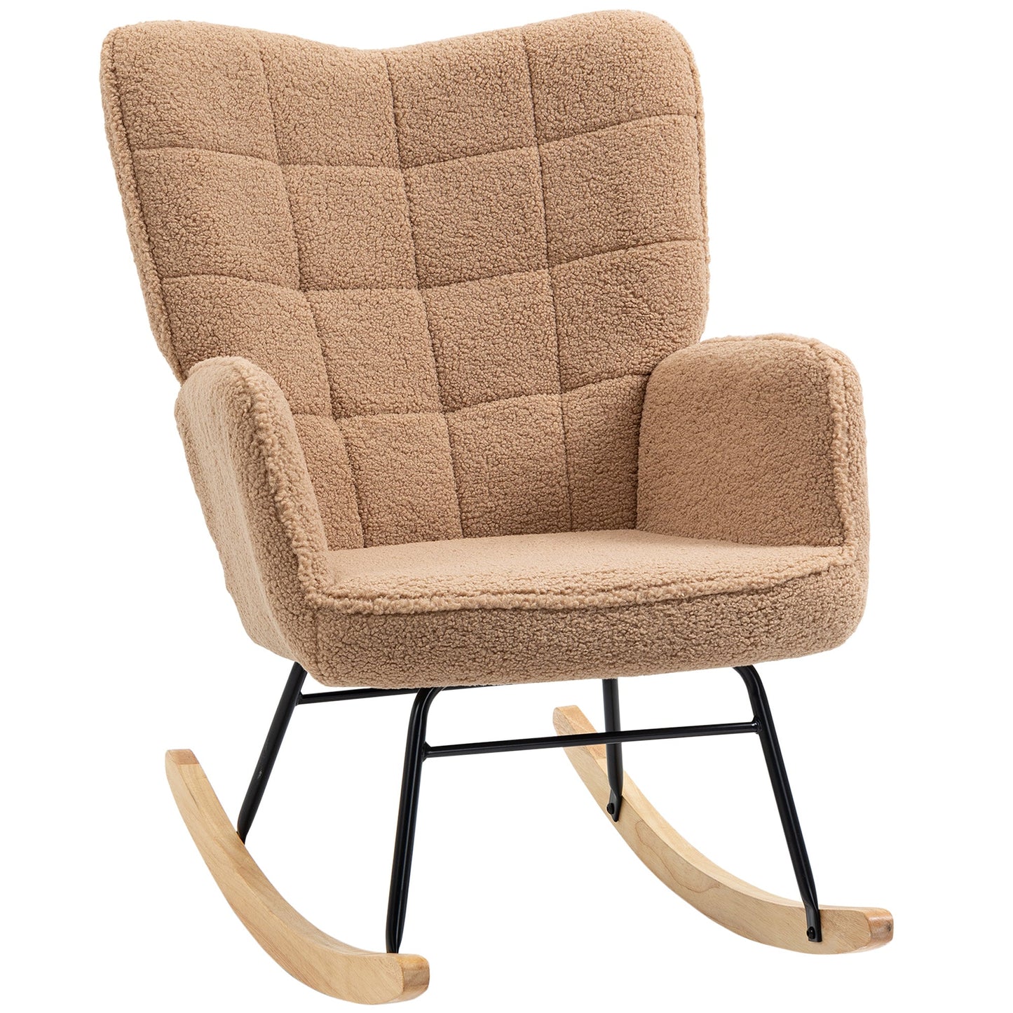 Upholstered Rocking Chair in Wood and Steel for Living Room and Bedroom, 71x98x101 cm, Brown