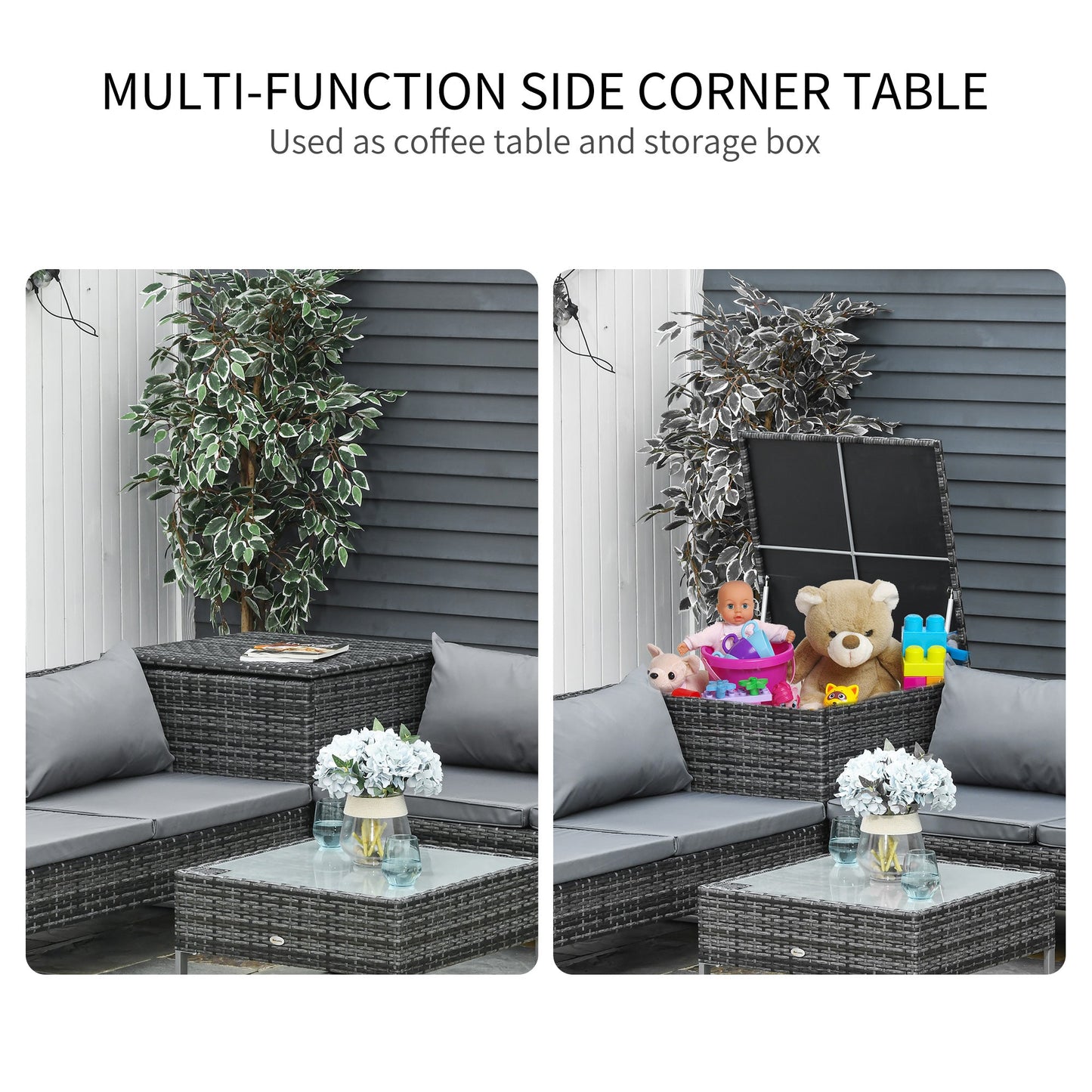 Garden Sofa Set : 4 Piece Garden Set with x2 Double Seater Sofas, Coffee Table and High Table, Steel and Rattan