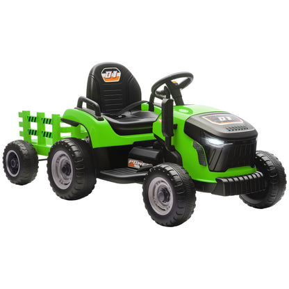 Electric Tractor for Children with Detachable Trailer and Remote Control, Made of Plastic and Metal, 139x58x55 cm, Green