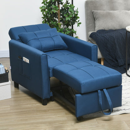 Single Reclining Armchair Bed on 3 Levels with Extra Cushion, 69x82x85cm, Blue