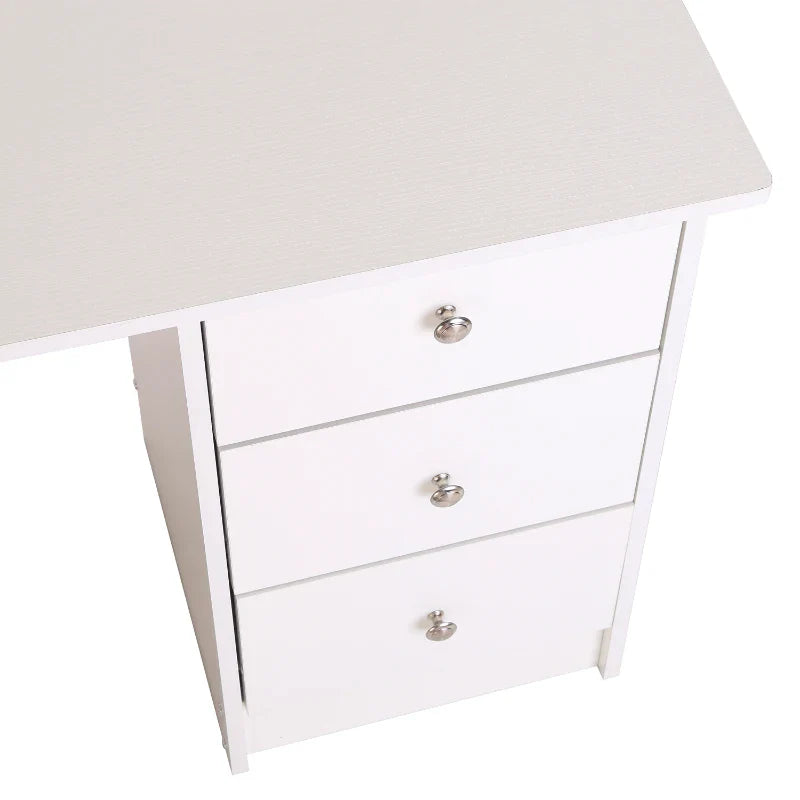 Computer Desk for Bedroom and Office with Drawer Unit and Wooden Storage Shelves 120x49x72cm White
