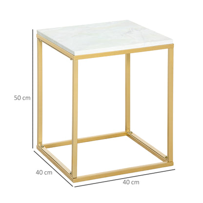 Marble Effect Metal Coffee Table for Home and Garden, 40x40x50cm, Gold