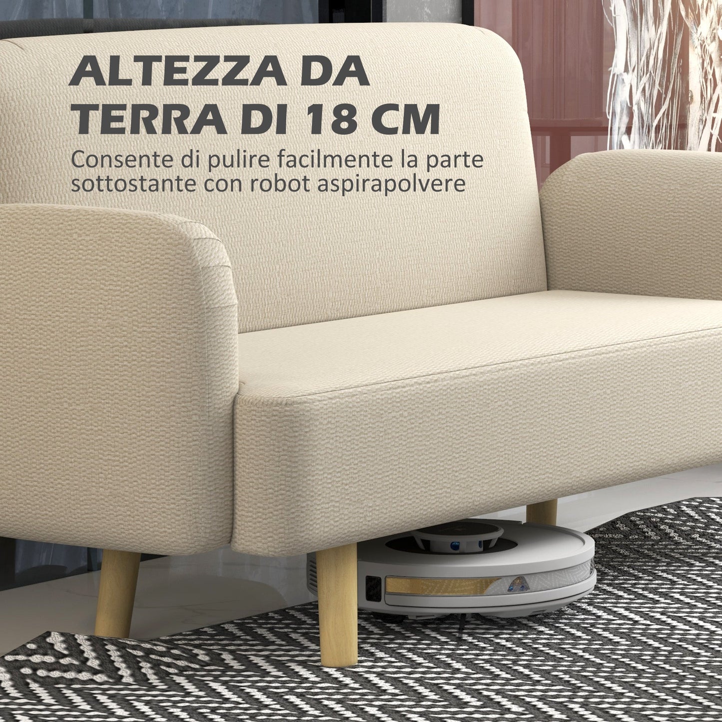 Modern 2-Seater Sofa Velvet Effect with Thick Padding, 140x74x79cm, Cream White