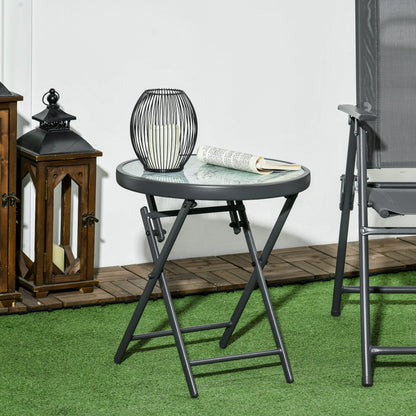 Folding Garden Coffee Table with Marble Effect Glass Top, Ø45x50cm, Grey