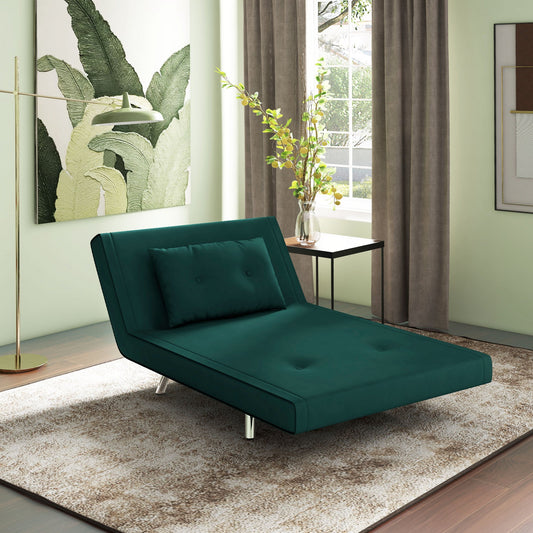 Single Reclining Velvet Armchair, 100x88x83cm, Dark Green