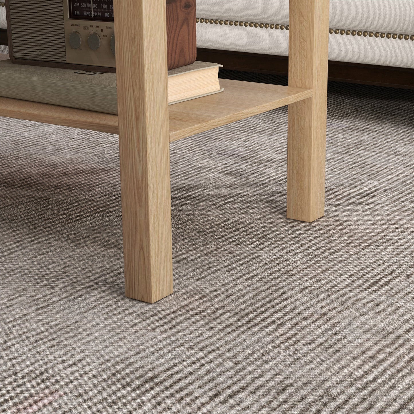 Rectangular Coffee Table with Large Shelf, 90×45×44.5 cm, Natural Wood