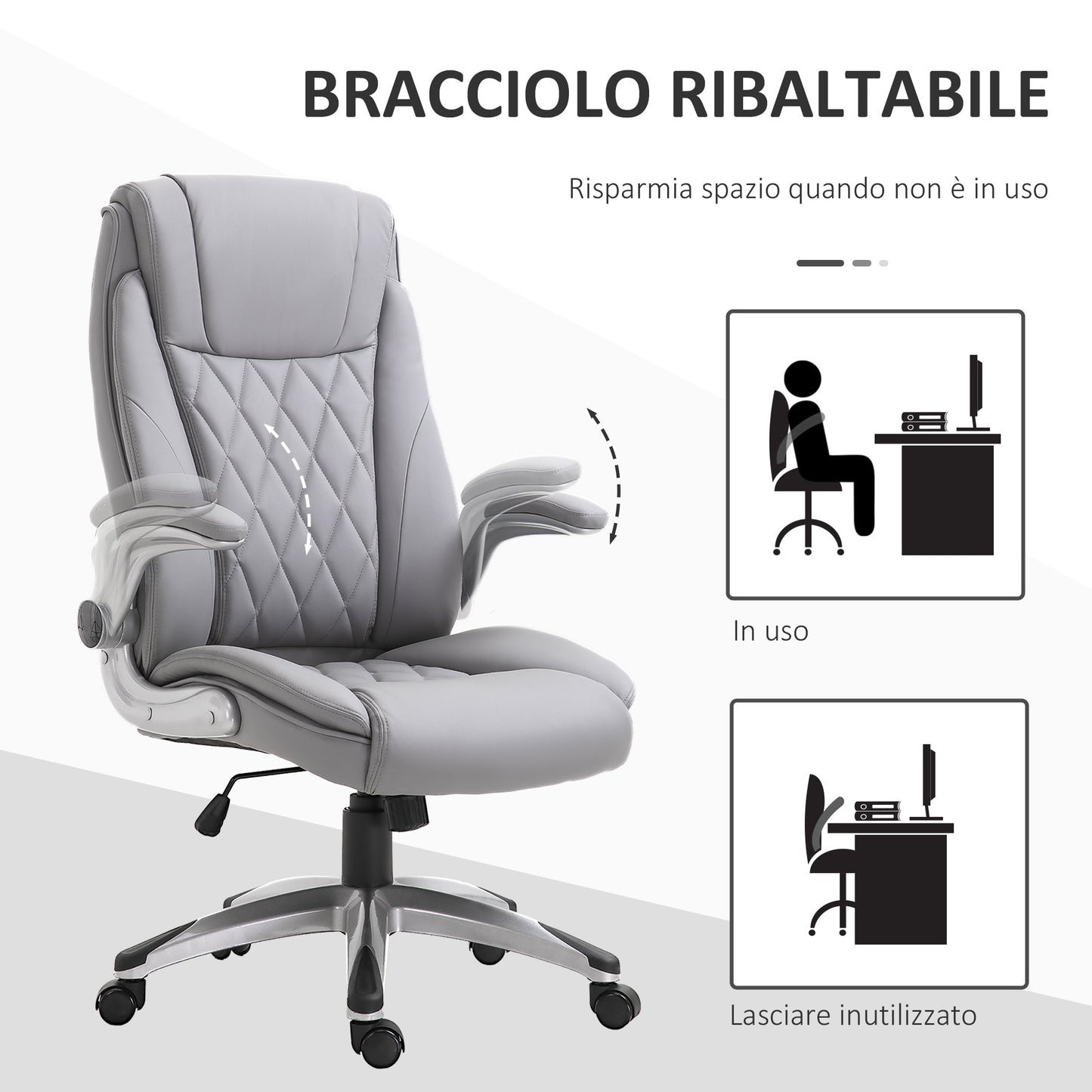 Ergonomic Office Chair with Padding, Adjustable Height and 5 Wheels, 70x71x113-121 cm, Grey