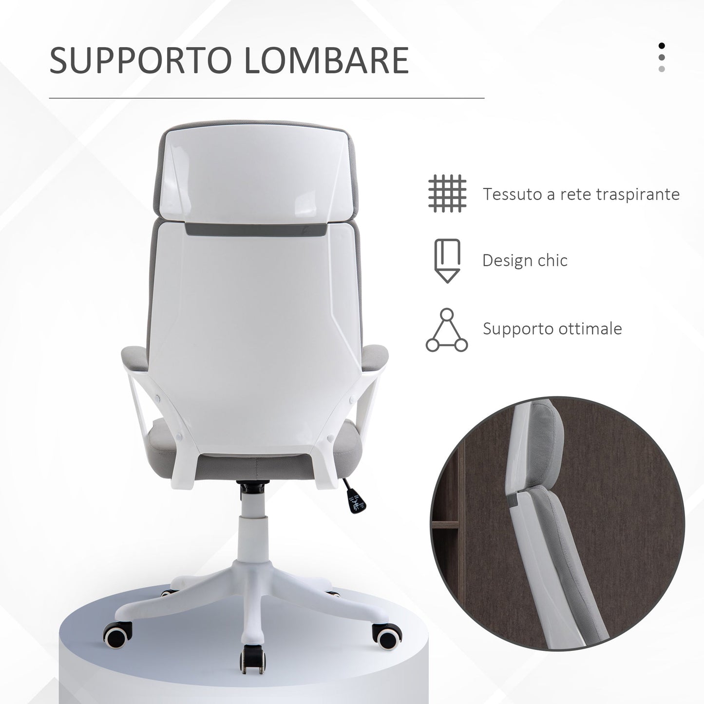 Swivel Office Chair with Headrest, Height-Adjustable Armchair with Rocking Function, 63x65x112-120cm, Light Grey