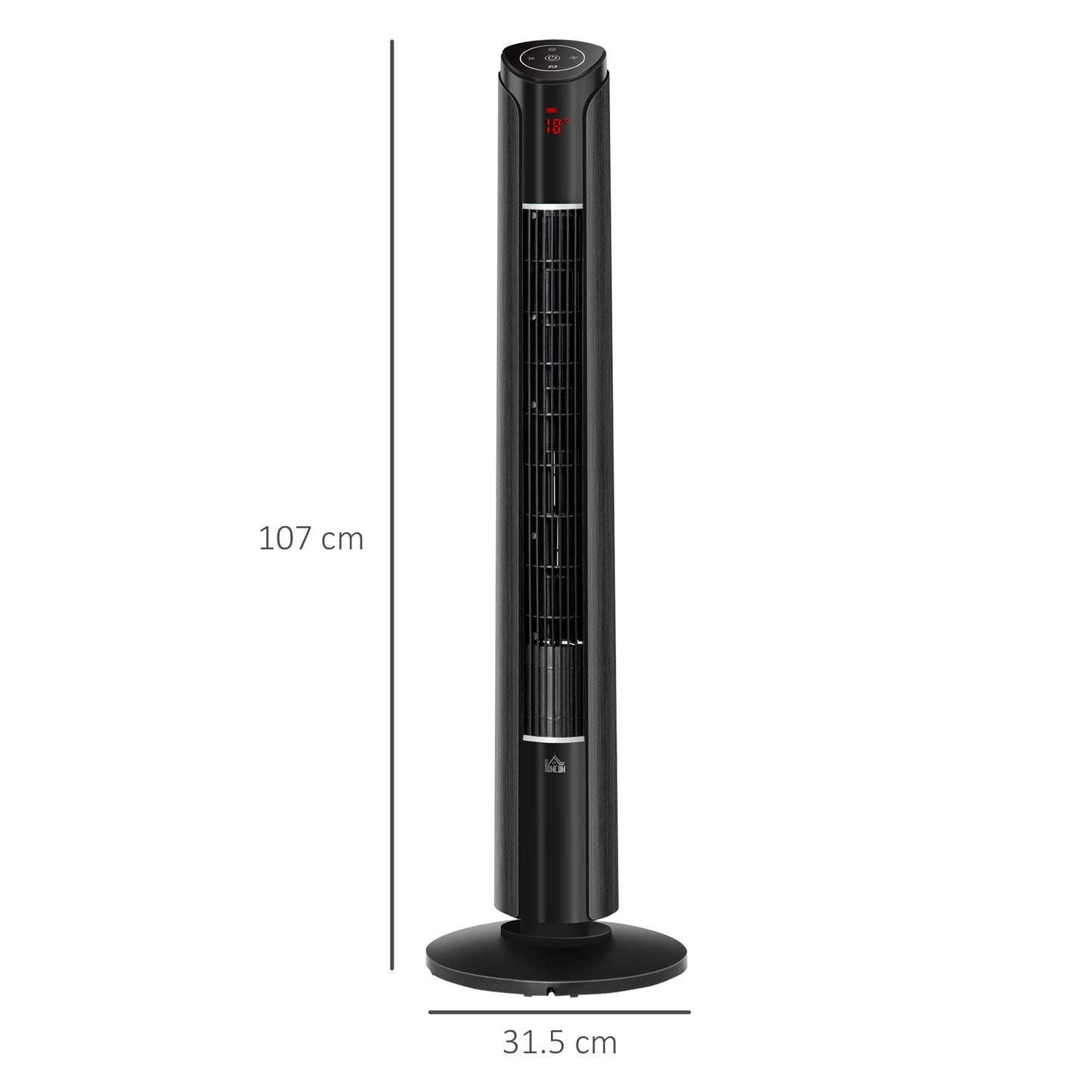 Tower Fan with 3 Speeds and 4 Modes, 12h Timer, LED Panel and Remote Control, Black