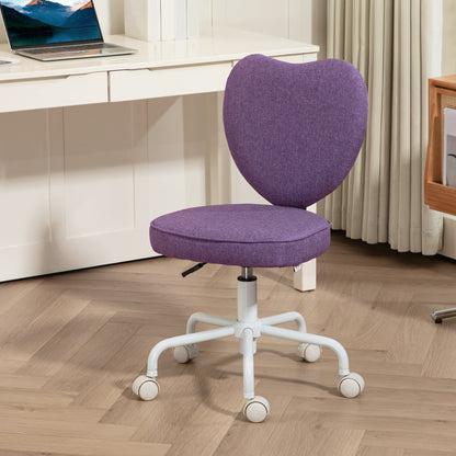 Heart-Shaped Desk Chair with 5 Wheels and Adjustable Height in Fabric, 40x50x79-89cm, Purple