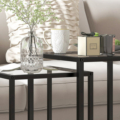 CIELO | Set of 2 Modern Black Coffee Tables with Tempered Glass